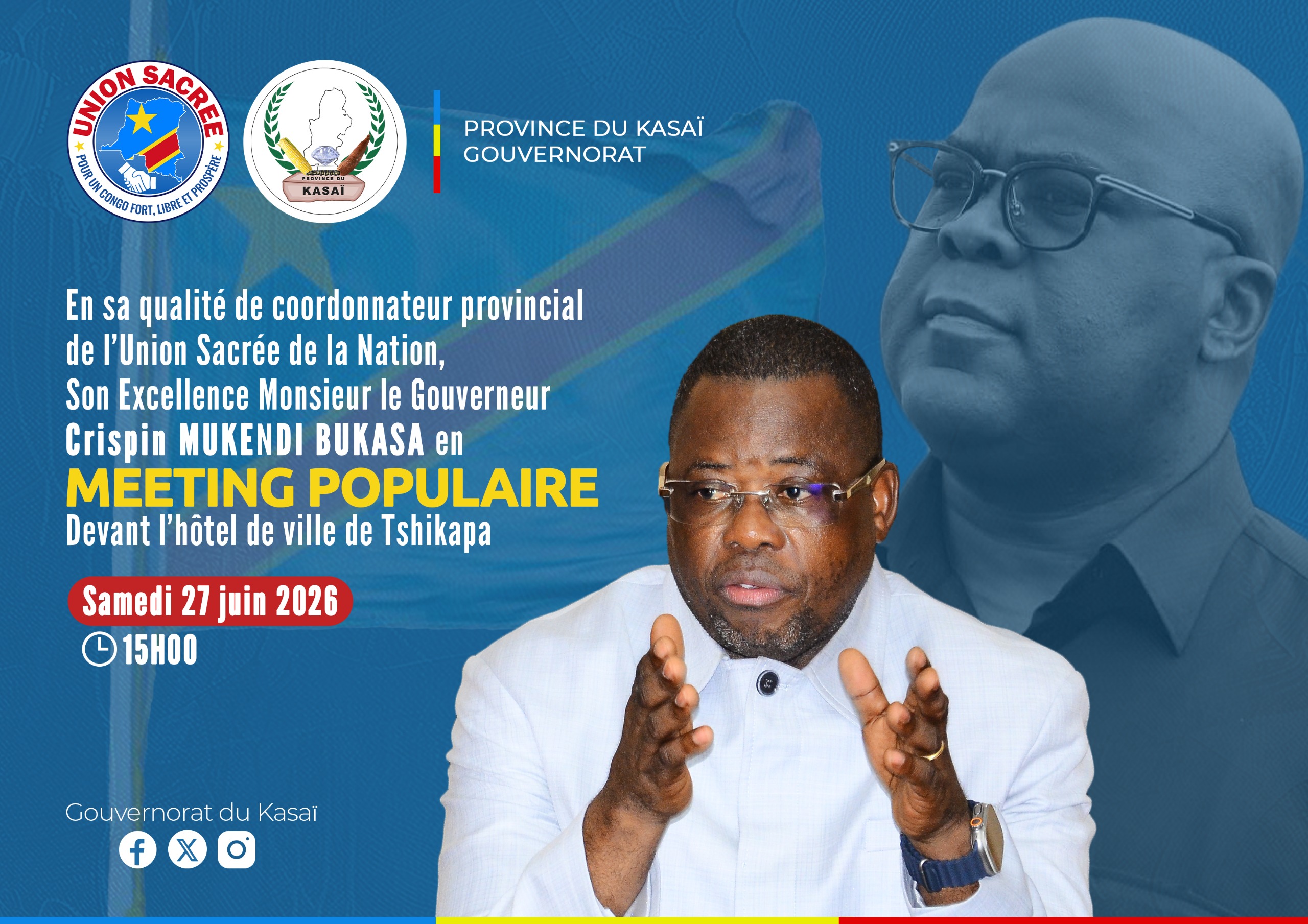 RDC : le Gouverneur Crispin Mukendi Bukasa en meeting populaire de l’Union sacrée à Tshika ...